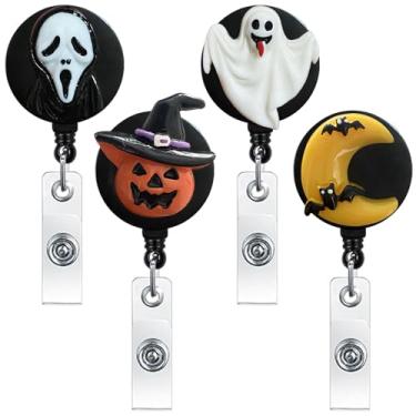 Imagem de Pacote com 4 Carretéis de crachá de enfermeira retrátil de Halloween com clipe, cordão retrátil de 61 cm, porta-cartões de nome para trabalhadoras de escritório, médicas, mulheres