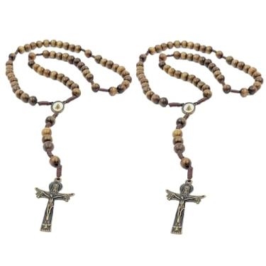 Imagem de Terço de Madeira com Contas 8mm Crucifixo Santo Sudário Medalha Entremeio Ouro Envelhecido (2 Nossa Senhora Aparecida)