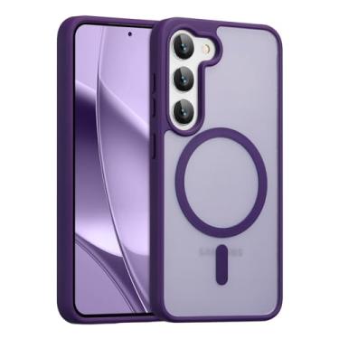 Imagem de RALEAVO Capa magnética forte para Samsung Galaxy S23 [compatível com Magsafe] Capa protetora fina à prova de choque para celular S23 com traseira rígida translúcida, roxo escuro
