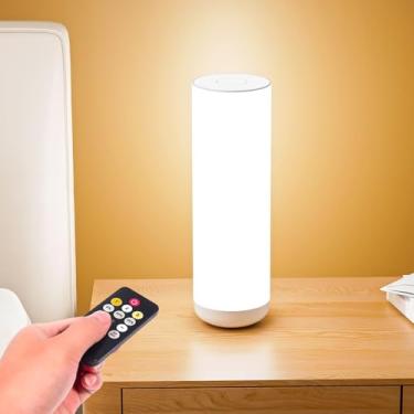 Imagem de Semlos Luminária De Mesa Led Com Controle Remoto, Mesa De Cabeceira Minimalista, Abajur Para Quarto, Controle Por Toque, 11,8", Branca