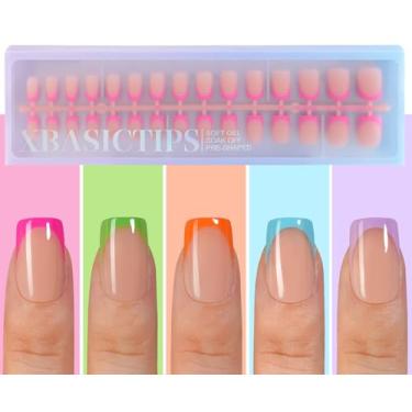 Imagem de Misssix Xbasictips French Tip Press On Nails, 150 Unidades De Pontas Curtas Quadradas De Gel Francês, Gel Macio Pré-Moldado, Sem Necessidade De Lixa, Unhas Postiças Para Designs De Extensão Diy De N