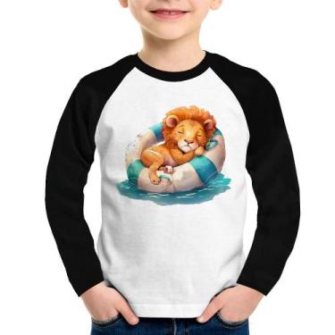 Imagem de Camiseta Raglan Infantil Leãozinho Relaxando Na Piscina Manga Longa - 