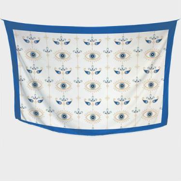 Imagem de Canga/Pareô Sublimado Olho Grego Branco e Azul 1,00x1,50m - Fera Print