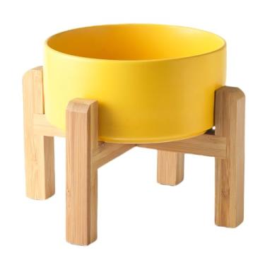 Imagem de Welloyed Tigela elevada de cerâmica para cães de 15 cm – Tigela de comida e água para cães de 850 g com suporte de bambu antiderrapante elevado, seguro para lava-louças e micro-ondas, tigela