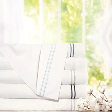 Imagem de Pointehaven Conjunto de edredom 300 fios percal 100% algodão de fibra longa com ponto de cetim duplo (casal/queen branco-branco)