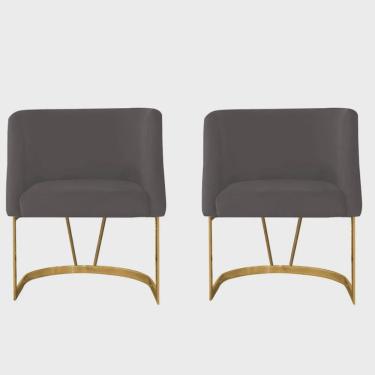 Imagem de Kit 02 Poltrona Cadeira Aurora Luxo Confort Industrial Ferro Dourado Veludo Cinza - Ahz Móveis