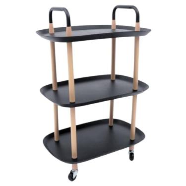 Imagem de Mesa de Centro, Lateral ou de Canto com Rodinhas – 3 Prateleiras, Moderna, Multiuso e Versátil (Preto/Retangular)