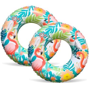Imagem de 2 peças boias infláveis para piscina, anéis de natação, tubo interno, brinquedos de natação, espreguiçadeira, boia para festa na piscina e verão (flamingo, 2)