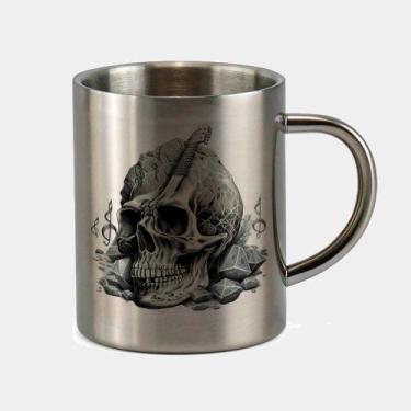 Imagem de Caneca de Inox Premium Prateada 400ml CAVEIRA CRANIO GUITARRA - Criati