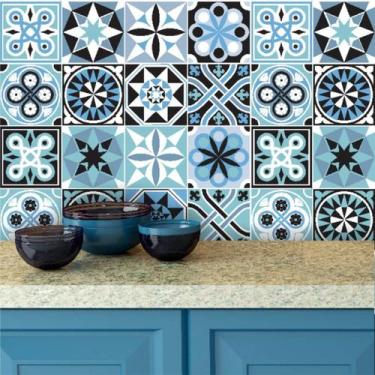 Imagem de Adesivo de Azulejo Hidráulico em Tons de Azul e Preto 250 - Inove Papé