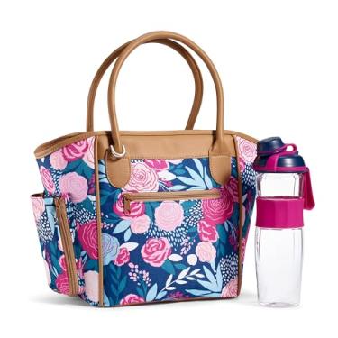 Imagem de L.O.T.G. por Fit + Fresh Faia Isolada Soft Liner Lancheira com Garrafa Coqueteleira Combinando, Azul Marinho Lorella Posey