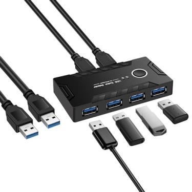 Imagem de Seletor de interruptor USB 3.0, 2 computadores compartilham 4 dispositivos USB, 2 em 4 saídas USB 3.0 KVM Switch para mouse teclado impressora scanner e pc, comutador USB de um botão e 2 pacotes de