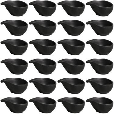Imagem de Kit 24 Molheiras 8x6cm Preto 40ml Cerâmica Porto Brasil Buffet Restaurante Oval Orgânico