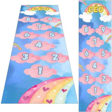 Imagem de Tapete Amarelinha Infantil Ilustrado Criança Lona Titulo Amarelinha Nuvens