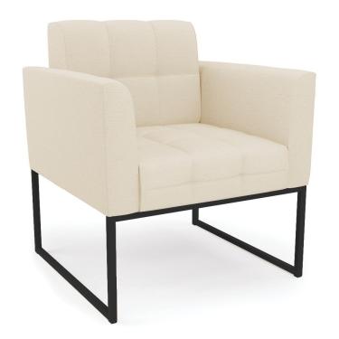 Imagem de Poltrona Elisa Linho Base Metálica Industrial Assento Encosto e Braços com Espuma D 23 Bege D Rossi