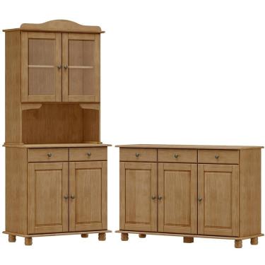 Imagem de Cristaleira 4 Portas E Balcao 3 Portas Madeira Maciça Freijo Milani Store Freijo