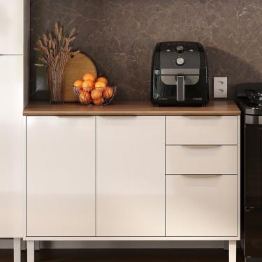 Imagem de Balcão Em Aço Com Tampo 3 Portas 2 Gavetas Com Dobradiças Slow Motion Renova Branco Neve