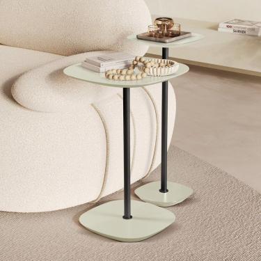Imagem de Conjunto Mesa Lateral Florença Alta E Baixa - Lf 049 Off White-preto