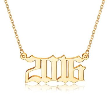 Imagem de Colar M Mooham para mulheres, folheado a ouro 18 quilates, com pingente de ano de nascimento em inglês antigo, presente de joia para aniversário feminino, 1970-2021