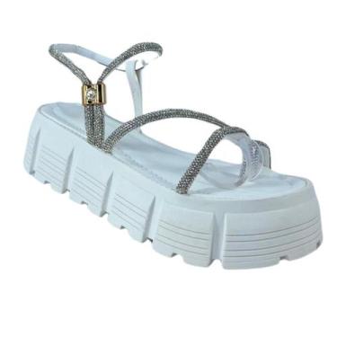 Imagem de Sandália Feminina  Detalhes em strass Rasteirinha Antiderrapante papet