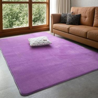 Imagem de Tapete de veludo coral de cor sólida para sala de estar, macio, quarto, cama, cobertor, decoração para casa, tapete de brincar (80 x 160 cm, 31 x 63 polegadas/SHR-roxo)