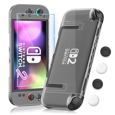 Imagem de RHOTALL Capa fina transparente para Nintendo Switch 2 2025, capa protetora rígida de cristal de policarbonato transparente com protetor de tela de vidro temperado para Switch 2 de 7,9 polegadas, 4