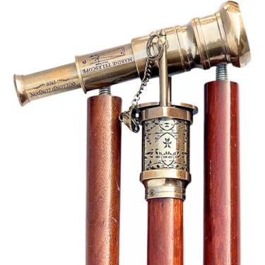 Imagem de Bengala Telescópica de Alta Ampliação Marinha Antiga Bengala Náutica Feita à Mão de Madeira Sólida Bússola Telescópica