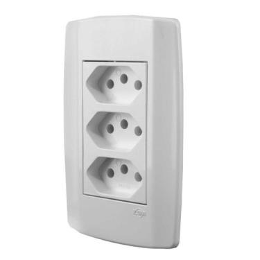 Imagem de Conjunto 3 tomadas 10A 250V c/espelho 4x2 - Linha Slim MONOBLOCO Ilumi