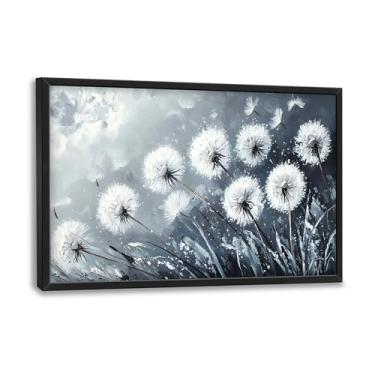 Imagem de Arte de parede emoldurada de dente-de-leão rústico grande para sala de estar fazenda imagens florais pintura impressa em tela grande arte moderna emoldurada extra grande para quarto escritório 91 x 61