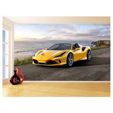 Imagem de Papel De Parede 3D Carro Ferrari Amarela Fundo 3,5M Car122 - Você Deco