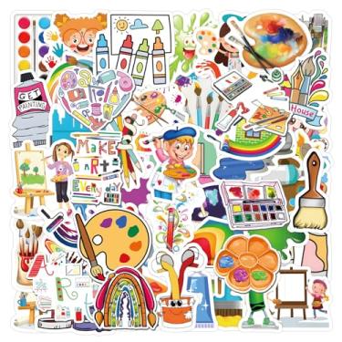 Imagem de Adesivos de pintura artística 110 peças, paleta de tinta de vinil impermeável, pincéis, pigmentos e decalques para laptop, garrafas de água, skate, bagagem, computador, brinquedo, telefone - presentes