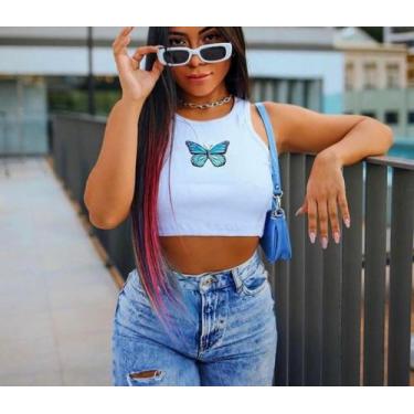 Imagem de cropped feminino borboleta malha canelada - moda filo