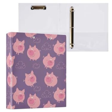 Imagem de Fichário fofo com 3 anéis de porco e nuvem, fichário decorativo de 3,8 cm com prancheta e 3 bolsos transparentes, comporta 200 folhas de papel tamanho A4, fichários à prova d'água para escola, casa