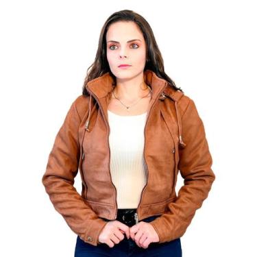 Imagem de Jaqueta Suede Camurça Feminina Forrada Capuz Removível KLIZZ, Marrom, 
