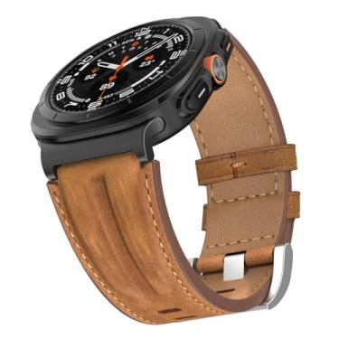 Imagem de Bouixel Pulseira de couro genuíno de grão superior compatível com Samsung Galaxy Watch Ultra, masculina e feminina, de 47 mm, pulseira de metal resistente para Galaxy Watch Ultra (2024)