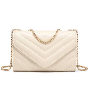 Imagem de Dasein Bolsas femininas pequenas acolchoadas com design elegante, bolsa clutch e bolsas de mão com alça de ombro de corrente, Nude.