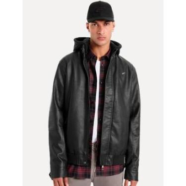Imagem de Jaqueta Ellus Masculina Vegan Leather Bomber Hoodie Preta-Masculino