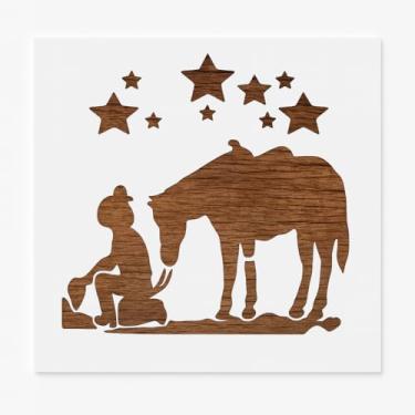 Imagem de Estêncil personalizado Western Cowgirl & Horse 14 cm x 14 cm - Corte preciso para artesanato e decoração
