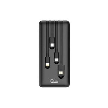 Imagem de Carregador Portátil (Power Bank) I2GO 10000mAh 4 Em 1 Com Cabos Acoplados (Micro-USB, USB-C, Lightning E USB-A) Preto - I2GO Plus