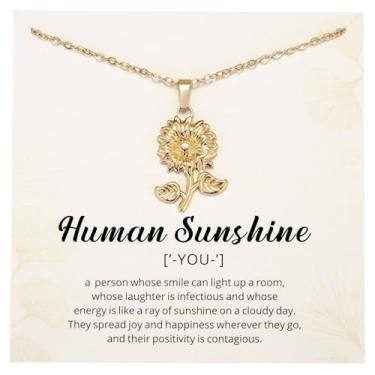 Imagem de Kvekstio Colar de girassol/abelha presente para mulheres – Positividade amizade aniversário formatura joia para amigos da família, Medium, Aço inoxidável, Sem Pedra Preciosa