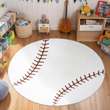 Imagem de MASTIEE Tapetes redondos macios para quarto, tapete de beisebol para meninos, tapete de cabeceira infantil, amantes de bolas de beisebol, decoração de casa, tapetes circulares internos para sala de