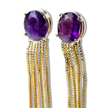 Imagem de Brinco Nlux Franja Topinho Facetado Ametista Dourado