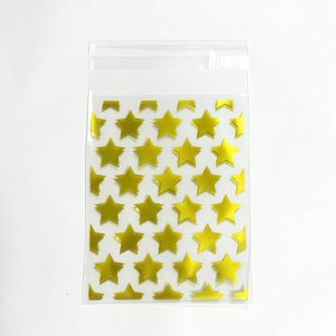 Imagem de takemay 100 unidades de sacos de celofane Gold Star, 7,9 x 9,9 cm, saco de violoncelo autovedável, adesivo transparente e resselável, OPP, celofane, sacos de presente de plástico para joias de doces
