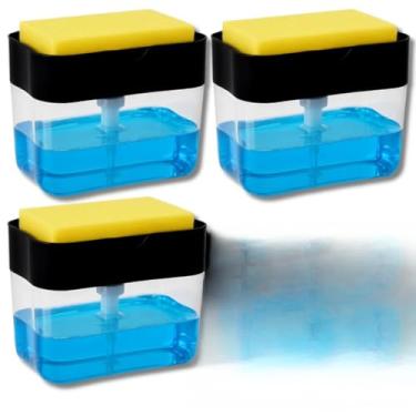 Imagem de Kit 2 Dispenser de Detergente | Porta Sabão Líquido com Suporte Para Bucha e Esponja Limpeza Cozinha(3 UND,preto Cor)