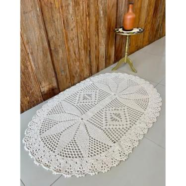 Imagem de Tapete Oval Médio Cru 1,40m x 1,05m Crochê Artesanal (Cru Natural)
