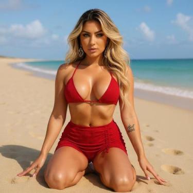 Imagem de Triquini Biquíni Saia Moda Praia Verão Tendência  Diversas Cores Marqu