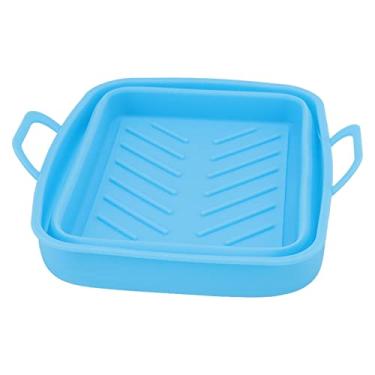 Imagem de Fritador de fritadeiro resistente ao calor de silicone Fritadeiro reutilizável revestimento de panela com design de ranhura para fritadeiras de ar Deep Fryers Non Stick Fácil de (Azul)