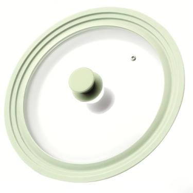 Imagem de J&C LIFE Tampa universal para panelas, frigideiras e frigideiras – Serve para panelas de 25, 28, 30 cm, tampa de frigideira de silicone resistente ao calor de vidro temperado, tampa de substituição