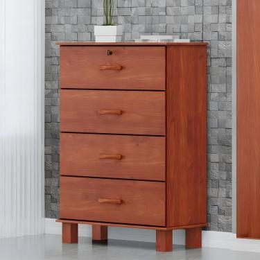 Imagem de Cômoda Para Quarto 79cm 4 Gavetas Pé Madeira Renzo Imbuia F07 - Mpozenato