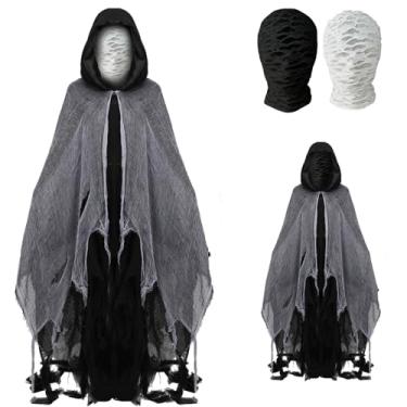 Imagem de Capa Grim Reaper com capuz, capa preta medieval renascentista, capa fantasma, cosplay, bruxa, bruxa, demônio, vampiro, fantasia, 3 peças, preto, Tamanho Único